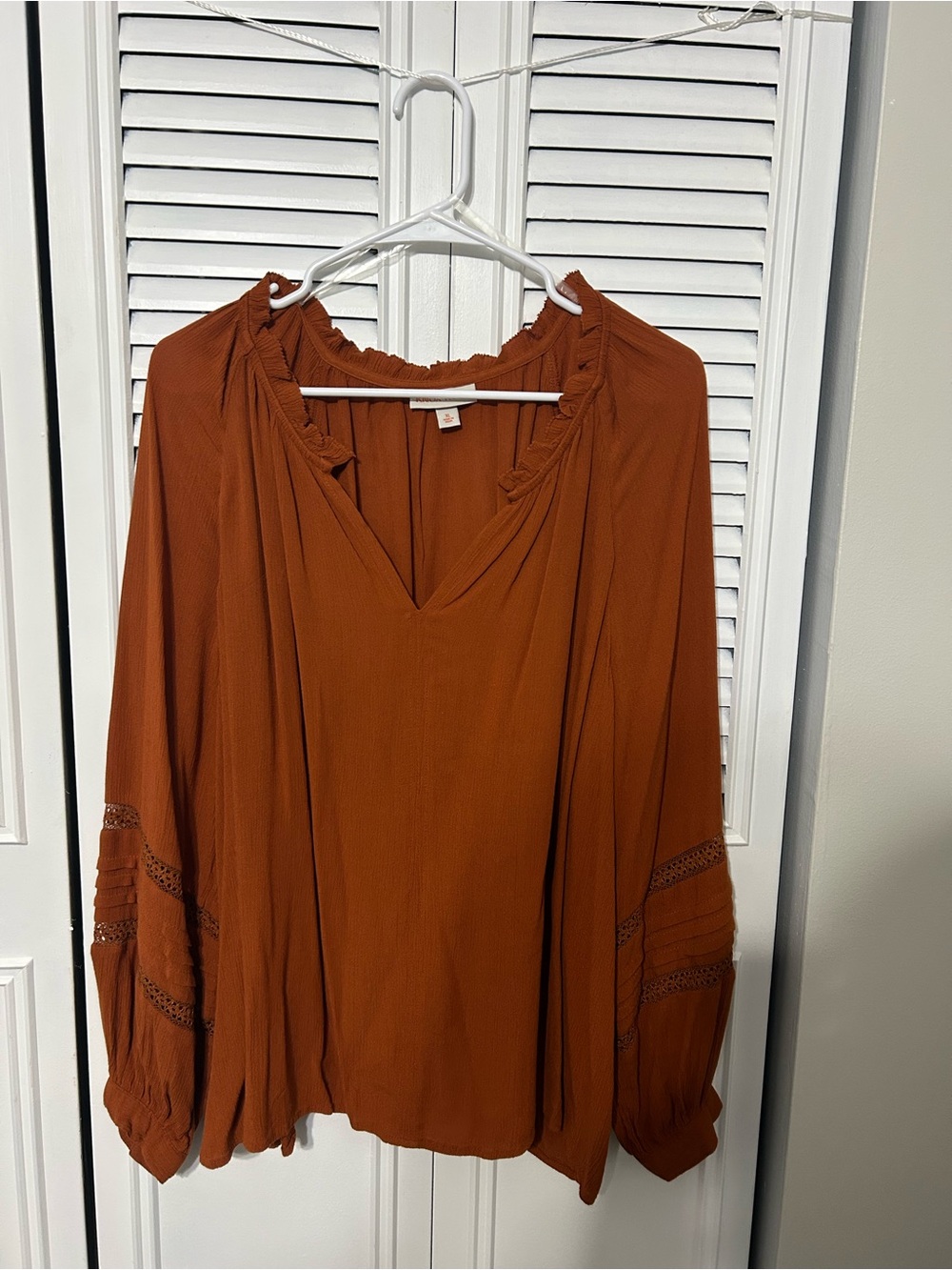 Knox Rose Rust Orange Peasant Blouse - Long Sleeve Tunic